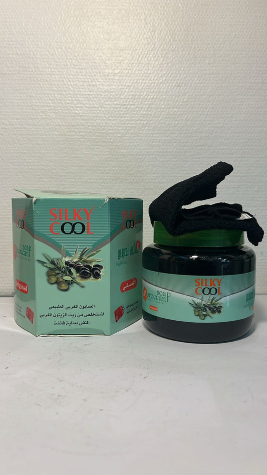 Silky cool moroccan soap with gloves 300g