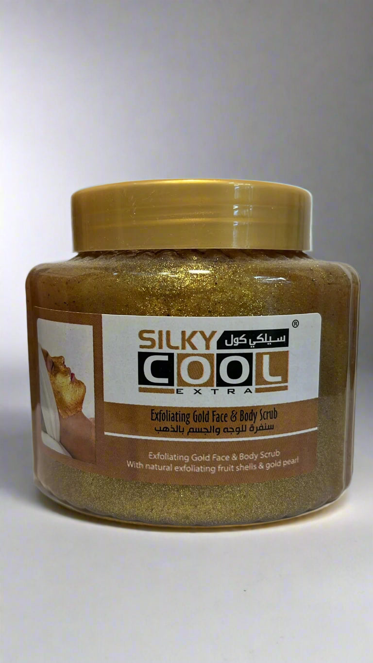 silky cool extra exfoliating gold face  body scrub 500ml